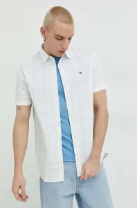 Bavlnená košeľa Tommy Jeans pánska, biela farba, regular, s klasickým golierom #7528158