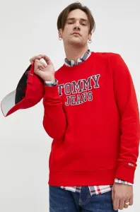 Bavlnená mikina Tommy Jeans pánska, červená farba, s potlačou #7810461