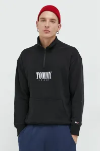 Bavlnená mikina Tommy Jeans pánska, čierna farba, melanžová