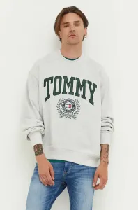 Bavlnená mikina Tommy Jeans pánska, šedá farba, s nášivkou