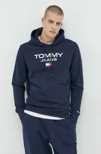 Bavlnená mikina Tommy Jeans pánska, tmavomodrá farba, s kapucňou, s nášivkou
