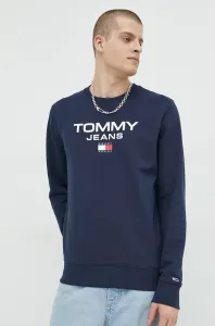 Bavlnená mikina Tommy Jeans pánska, tmavomodrá farba, s potlačou #8444395