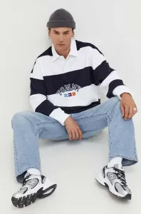 Bavlnená mikina Tommy Jeans pánska, tmavomodrá farba, vzorovaná