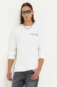 Bavlnené tričko s dlhým rukávom Tommy Jeans biela farba, jednofarebné #8662458