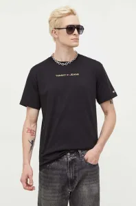 Bavlnené tričko Tommy Jeans čierna farba, s nášivkou #8751721