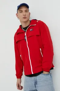 Bunda Tommy Jeans pánska, červená farba, prechodná,