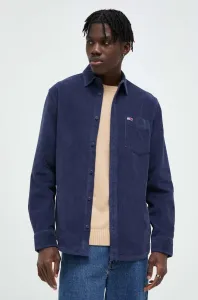 Manšestrová košeľa Tommy Jeans tmavomodrá farba, regular, s klasickým golierom