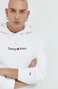 Mikina Tommy Jeans pánska, biela farba, s kapucňou, s nášivkou #9259856