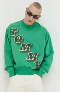 Mikina Tommy Jeans pánska, zelená farba, s potlačou
