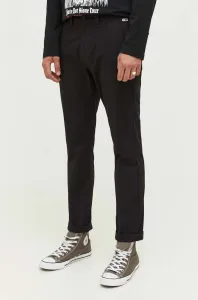 Nohavice Tommy Jeans pánske, čierna farba, strih chinos