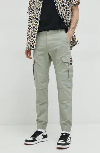 Nohavice Tommy Jeans pánske, zelená farba, strih cargo
