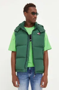 Páperová vesta Tommy Jeans pánsky, zelená farba, zimný