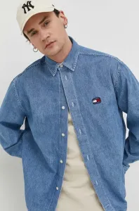 Rifľová košeľa Tommy Jeans pánska, voľný strih, s klasickým golierom #8165389