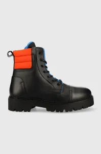 Členkové topánky Tommy Jeans Padded Lace Up Heritage Boot pánske, čierna farba #8937668