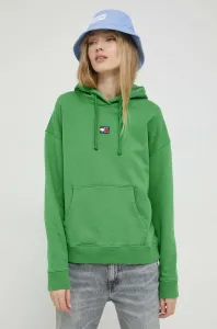 Bavlnená mikina Tommy Jeans dámska, zelená farba, s kapucňou, s nášivkou #8589066
