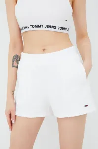 Bavlnené šortky Tommy Jeans dámske, biela farba, jednofarebné, vysoký pás #230113