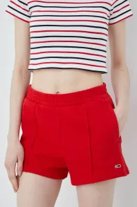 Bavlnené šortky Tommy Jeans dámske, červená farba, jednofarebné, vysoký pás #6530459