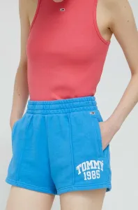 Bavlnené šortky Tommy Jeans jednofarebné, vysoký pás