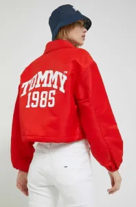 Bunda Tommy Jeans dámska, červená farba, prechodná #6980729