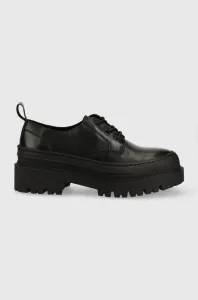 Kožené poltopánky Tommy Jeans Foxing Leather Shoe dámske, čierna farba, na platforme #235263