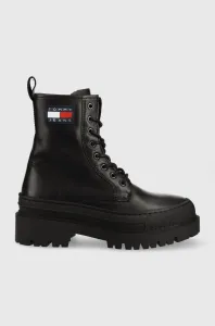 Kožené workery Tommy Jeans Lace Up Boot dámske, čierna farba, na platforme, #245552