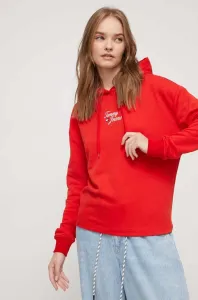 Mikina Tommy Jeans dámska, červená farba, s kapucňou, s potlačou