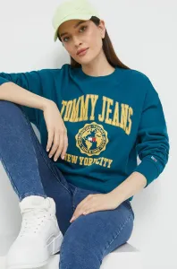 Mikina Tommy Jeans dámska, tyrkysová farba, s potlačou