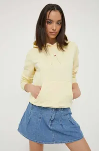 Mikina Tommy Jeans dámska, žltá farba, s kapucňou, jednofarebná