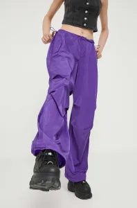 Nohavice Tommy Jeans dámske, fialová farba, široké, stredne vysoký pás