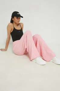 Nohavice Tommy Jeans dámske, ružová farba, široké, vysoký pás #7480615