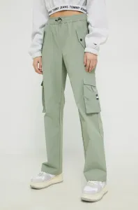 nohavice Tommy Jeans dámske, zelená farba, strih cargo, vysoký pás #8032176