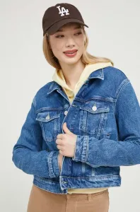 Rifľová bunda Tommy Jeans dámska, tmavomodrá farba, prechodná #9033234