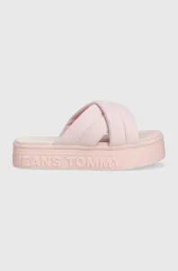 Šľapky Tommy Jeans dámske, ružová farba, na platforme, EN0EN02116