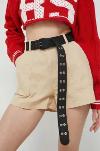 Šortky Tommy Jeans dámske, béžová farba, jednofarebné, vysoký pás #9021451