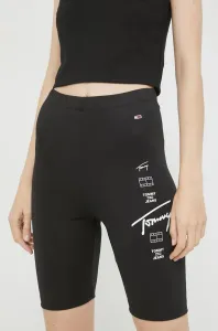 Šortky Tommy Jeans dámske, čierna farba, s potlačou, vysoký pás #8588784