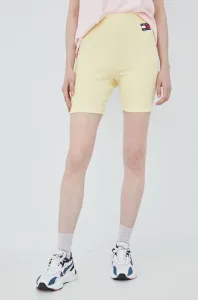 Šortky Tommy Jeans dámske, žltá farba, jednofarebné, vysoký pás #237791