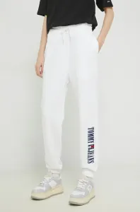 Tepláky Tommy Jeans biela farba, s potlačou #6981781