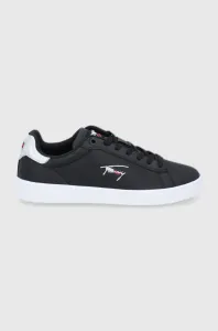 Topánky Tommy Jeans čierna farba, na plochom podpätku