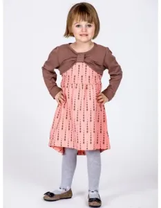 Broskyňové bavlnené detské šaty so vzorom a dlhými rukávmi