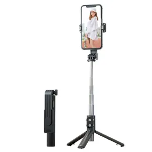 Top Selfie tyč MINI P20S s odnímateľným diaľkovým ovládaním Bluetooth a statívom, čierna
