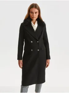 Čierny kabát s golierom z umelého kožúška TOP SECRET #614927