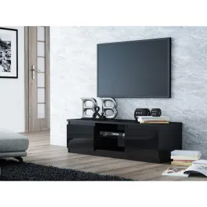 Televizní stolek DELUKO se skleněnou policí 120 cm lesklý černý
