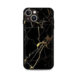 TopQ Kryt LUXURY iPhone 14 pevný Marble čierno-zlatý 111287