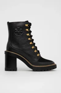 Kožené členkové topánky Tory Burch dámske, čierna farba, na podpätku #8800221