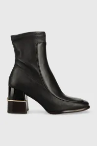 Kožené členkové topánky Tory Burch Multi Logo dámske, čierna farba, na podpätku, 142203