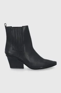 Kožené kovbojské topánky Tory Burch dámske, čierna farba, na podpätku