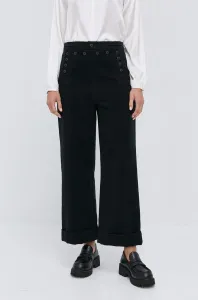 Nohavice Tory Burch dámske, čierna farba, široké, vysoký pás #183699