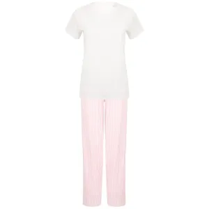 Towel City Dámske dlhé bavlnené pyžamo v sade - Biela / ružová | L #5325866