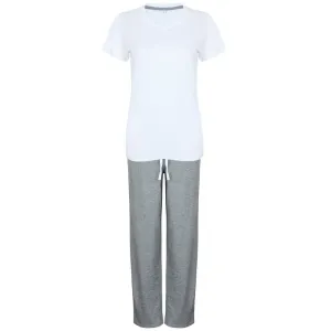 Towel City Dámske dlhé bavlnené pyžamo v sade - Biela / šedý melír | L #5325871
