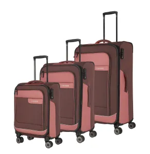 Sada troch cestovných kufrov a cestovnej tašky v ružovo-hnedej farbe Travelite Viia 4w S,M,L + Duffle